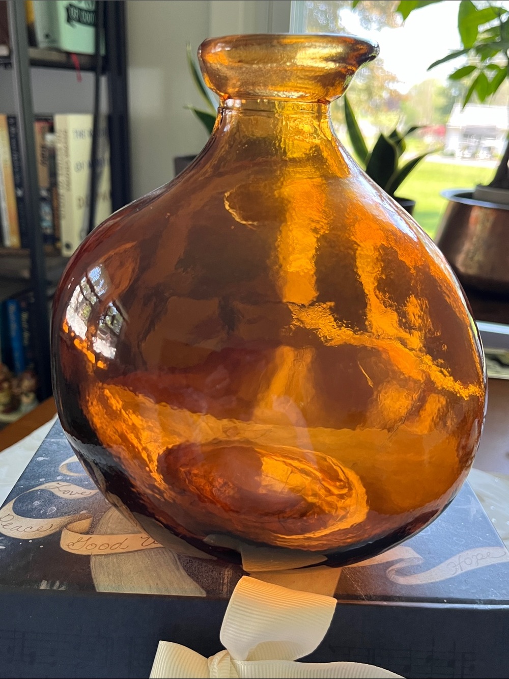 Shiraleah Amber Tinted Round Glass Vase, made in Spain